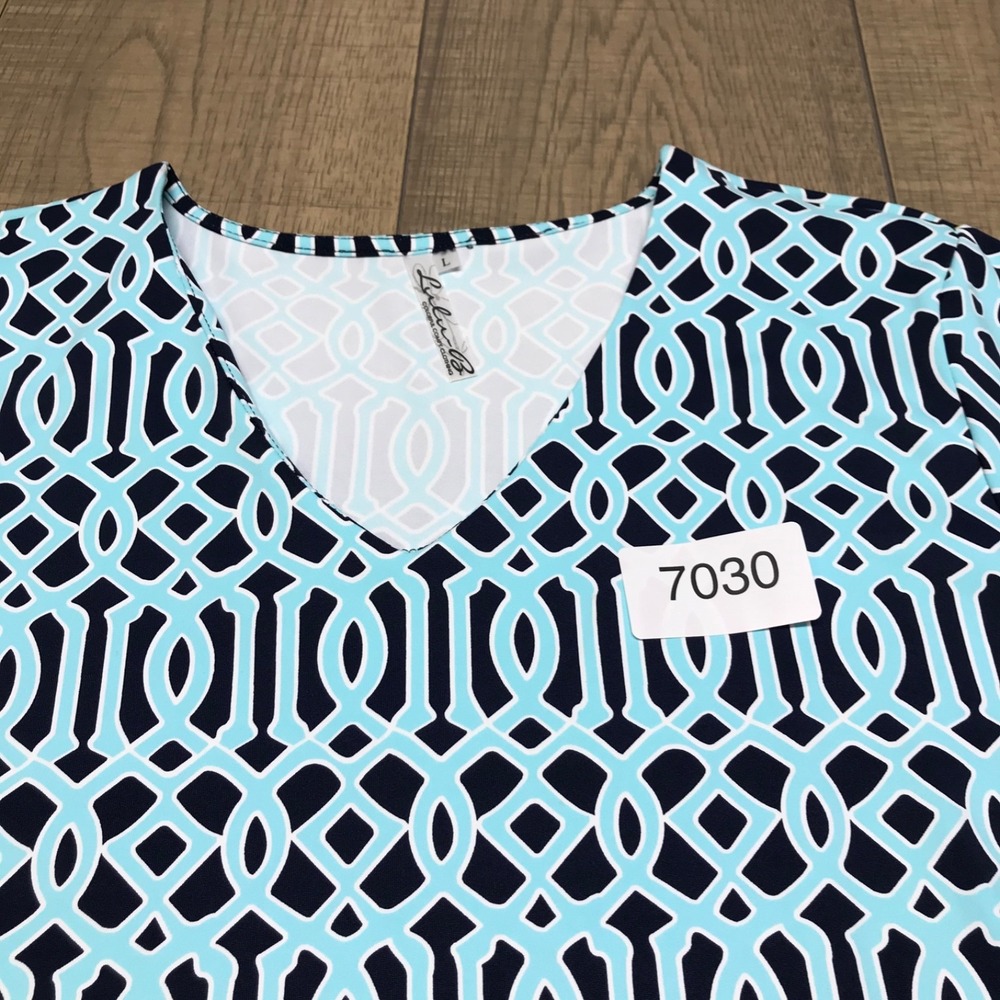 Lulu B Dress Womens Size L Blue Printed V-Neck Geometric Shift Stretch Beach - Picture 10 of 10